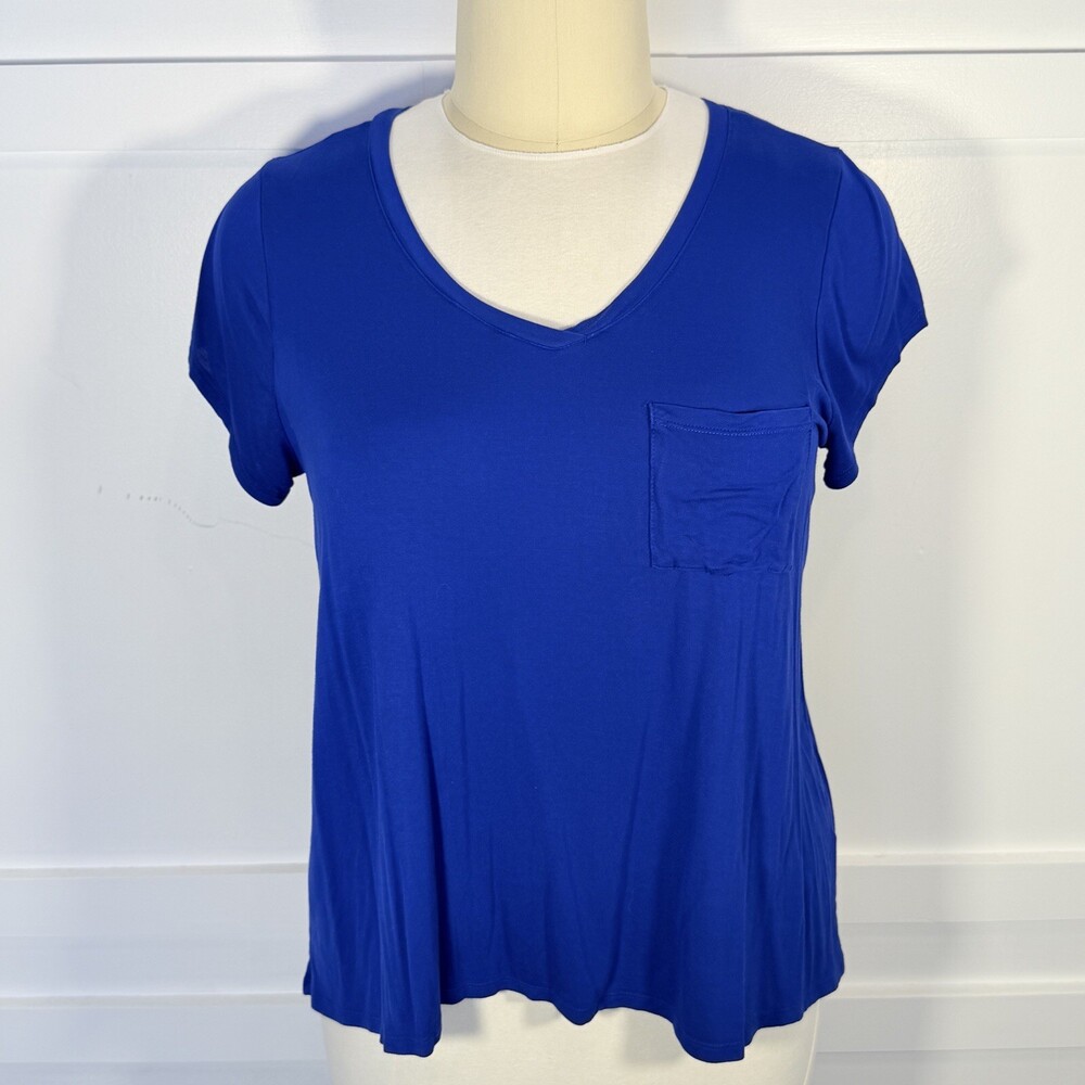 Cable & Gauge Royal Blue Tee Shirt Women’s Size 1X V-neck 1-Pocket Flared Hem